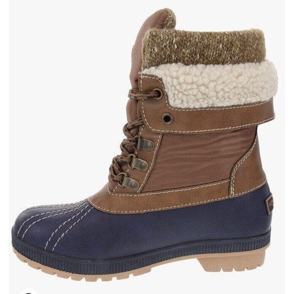 London Fog Woman’s Mitten Cold Weather Duck Boots Snow Blue Brown Size 7 - Picture 1 of 11